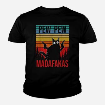 Pew Pew Madafakas Vintage Crazy Cat Funny Graphic Youth T-shirt | Crazezy
