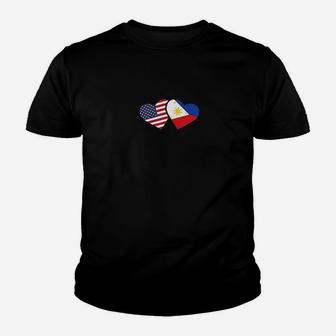 Philippines Usa Flag Heart Filipino American Love Youth T-shirt | Crazezy