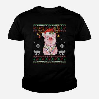 Pig Reindeer Santa Xmas Light Ugly Sweater Christmas Gifts Sweatshirt Youth T-shirt | Crazezy