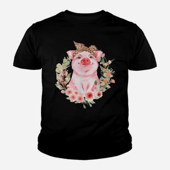 Pig With Leopard Headband Flower Tshirt Cute Pig Lover Gifts Youth T-shirt | Crazezy