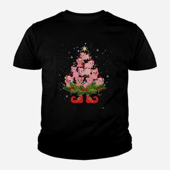 Pigs Christmas Tree Lights Funny Santa Hat Lover Youth T-shirt | Crazezy