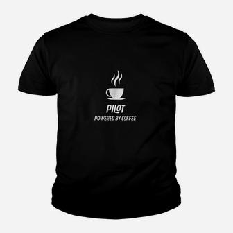 Pilot Powered By Coffee Funny Caffeine Youth T-shirt | Crazezy