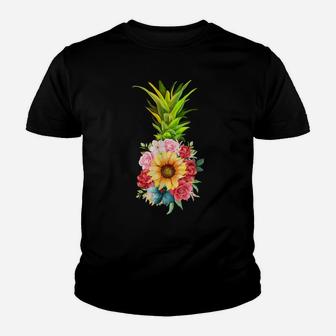 Pineapple Hawaii Flower Sunflower Fruit Tropical Summer Mens Youth T-shirt | Crazezy