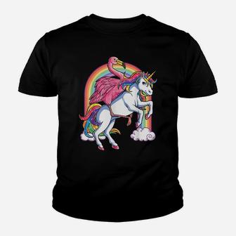 Pink Flamingo Unicorn T Shirt Bird Lovers Squad Rainbow Gift Youth T-shirt | Crazezy UK