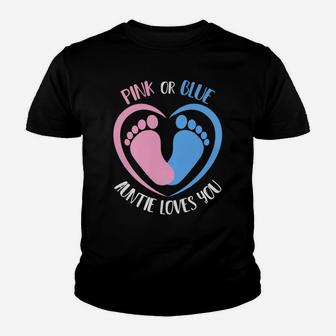 Pink Or Blue Auntie Loves You Gender Reveal Aunt Youth T-shirt | Crazezy