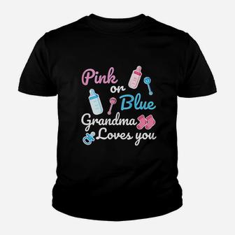 Pink Or Blue Grandma Loves You Youth T-shirt | Crazezy UK