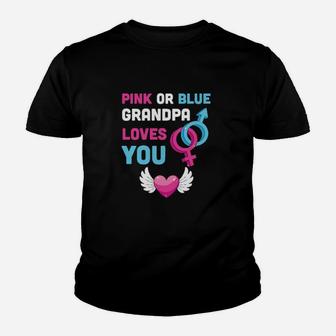Pink Or Blue Grandpa Loves You Baby Gender Reveal Youth T-shirt - Monsterry AU