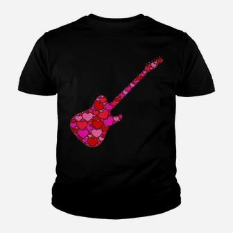Pink Red Heart Valentines Day For Musician - Electric Guitar Youth T-shirt | Crazezy