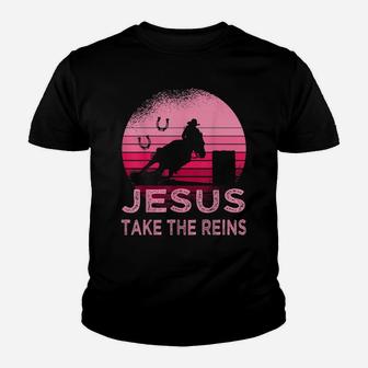 Pink Retro Horse Barrel Racing Jesus Take The Reins Rodeo Youth T-shirt | Crazezy CA