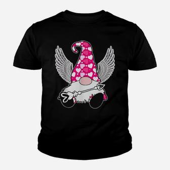 Pink Valentine Gnome Cupid Cute Hearts Happy Valentines Day Youth T-shirt - Monsterry