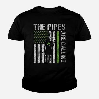 Pipes Are Calling Patricks Day Irish Bagpipe America Flag Youth T-shirt | Crazezy