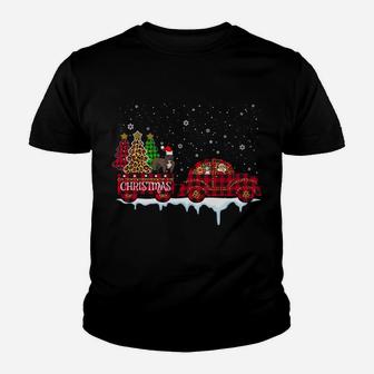 Pit Bull Dog Christmas Red Plaid Truck Santa Xmas Tree Gift Sweatshirt Youth T-shirt | Crazezy
