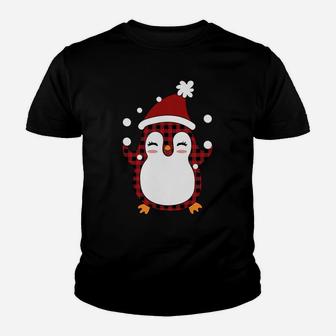 Plaid Penguin Santa Hat - Funny Penguin Christmas Sweatshirt Youth T-shirt | Crazezy DE