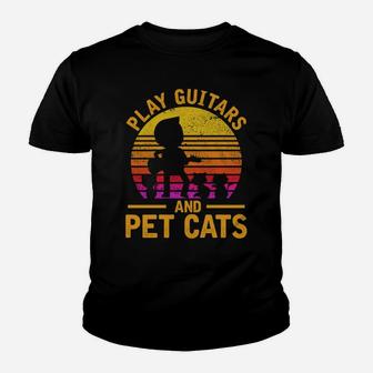 Play Guitars And Pet Cats Musician Cute Kitten Lover Youth T-shirt | Crazezy UK