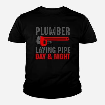 Plumber Laying Pipe Day & Night Youth T-shirt | Crazezy AU