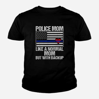 Police Mom Blue Line Flag Heart Youth T-shirt | Crazezy
