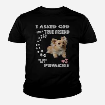 Pomahuahua Dog Mom, Chimeranian Dad Chi Pom Pun, Cute Pomchi Youth T-shirt | Crazezy
