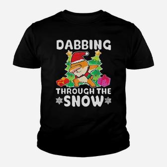 Pomeranian Dog Santa Dabbing Through The Snow Tree Youth T-shirt - Monsterry DE