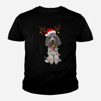 Poodle Christmas Tee Reindeer Christmas Lights Pajama Gift Youth T-shirt | Crazezy
