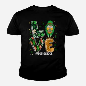 Preschool Love Gnome Shamrock Irish Teacher St Patrick Day Youth T-shirt | Crazezy