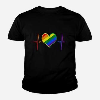Pride Heart Beat Pulse Lgbtq Community Pride Month Rainbow Youth T-shirt | Crazezy UK