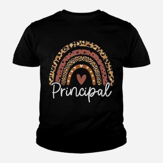 Principal Leopard Rainbow Funny School Principal Gift Youth T-shirt | Crazezy UK