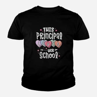 Principal Valentines Day Gift Hearts Loves Her School Youth T-shirt | Crazezy