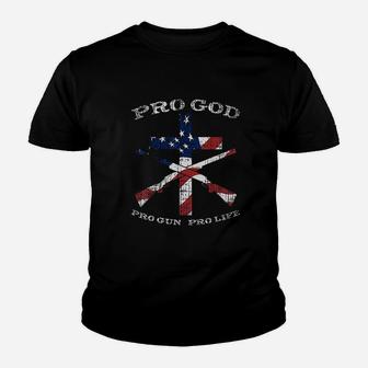 Pro God Life Cross American Flag Patriotic Support Gift Youth T-shirt | Crazezy UK