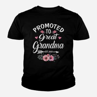 Promoted To Great Grandma Est2021 Tees New Grandma Floral Youth T-shirt | Crazezy AU