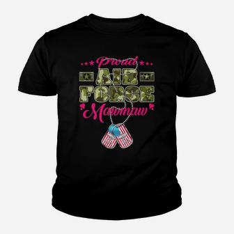 Proud Air Force Mawmaw Camo Us Flag Dog Tag Military Grandma Youth T-shirt | Crazezy