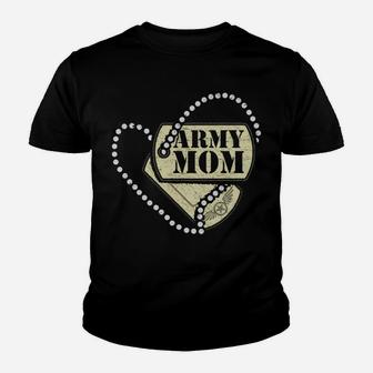 Proud Army Mom Dog Tags Heart Youth T-shirt | Crazezy UK