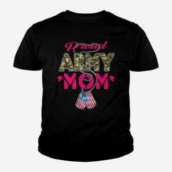 Proud Army Mom Us Flag Camo Dog Tags Military Mother Youth T-shirt | Crazezy