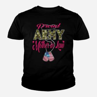 Proud Army Mother-In-Law Us Flag Dog Tags Military Mom Gift Youth T-shirt | Crazezy