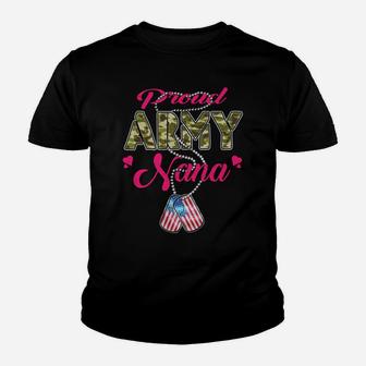 Proud Army Nana Us Flag Camo Dog Tags Military Grandmother Youth T-shirt | Crazezy