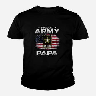 Proud Army Papa With American Flag For Veteran Gift Youth T-shirt | Crazezy