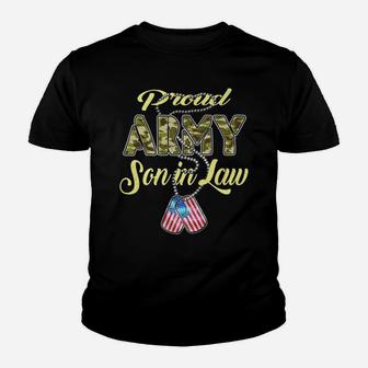 Proud Army Son-In-Law Camo Us Flag Dog Tag Military Family Youth T-shirt | Crazezy