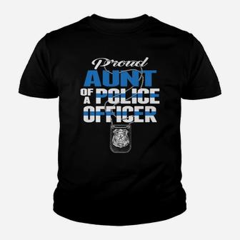 Proud Aunt Of A Police Officer - Thin Blue Line Auntie Gift Youth T-shirt | Crazezy CA
