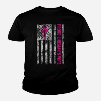 Proud Lineman's Wife American Flag Patriotic Youth T-shirt | Crazezy