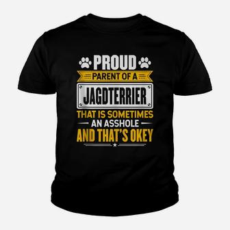 Proud Parent Of A Jagdterrier Funny Dog Owner Mom & Dad Youth T-shirt | Crazezy DE