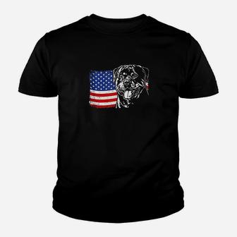 Proud Rottweiler American Flag Youth T-shirt | Crazezy