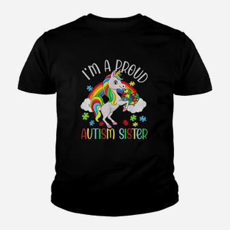 Proud Sister Awareness Cute Unicorn Puzzle Piece Youth T-shirt | Crazezy CA
