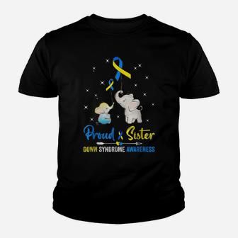 Proud Sister Down Syndrome Awareness Blue Yellow Ribbon Youth T-shirt | Crazezy UK
