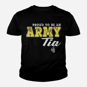Proud To Be An Army Tia Us Flag Dog Tags Military Aunt Gift Youth T-shirt | Crazezy CA