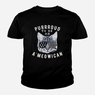 Purroud To Be An Ameowican Funny 4Th Of July Cat Youth T-shirt | Crazezy UK