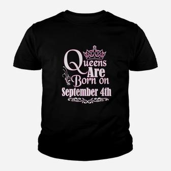 Queens Are Born On September 4Th Virgo Libra Birthday Youth T-shirt | Crazezy DE