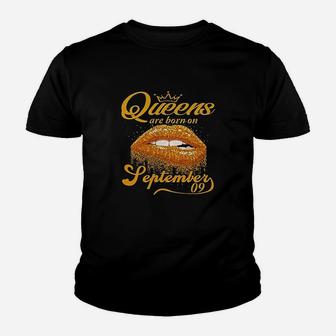 Queens Are Born On September Youth T-shirt | Crazezy