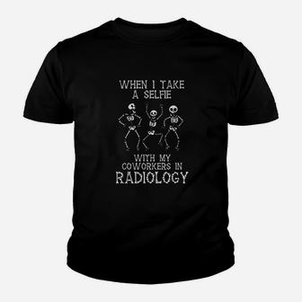 Radiology Coworkers Selfie Skeleton Medicine Rad Tech Gift Youth T-shirt | Crazezy