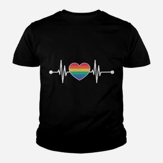 Rainbow Heartbeat Cute Lgbtq Gay Pride Month Youth T-shirt - Monsterry