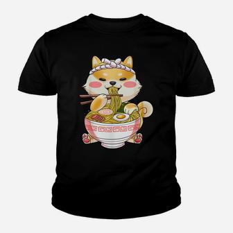 Ramen Dog Tshirt Shiba Inu Eating Japanese Food Youth T-shirt | Crazezy