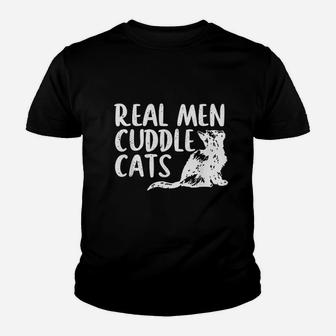 Real Men Cuddle Cats Funny Cat People Youth T-shirt | Crazezy UK